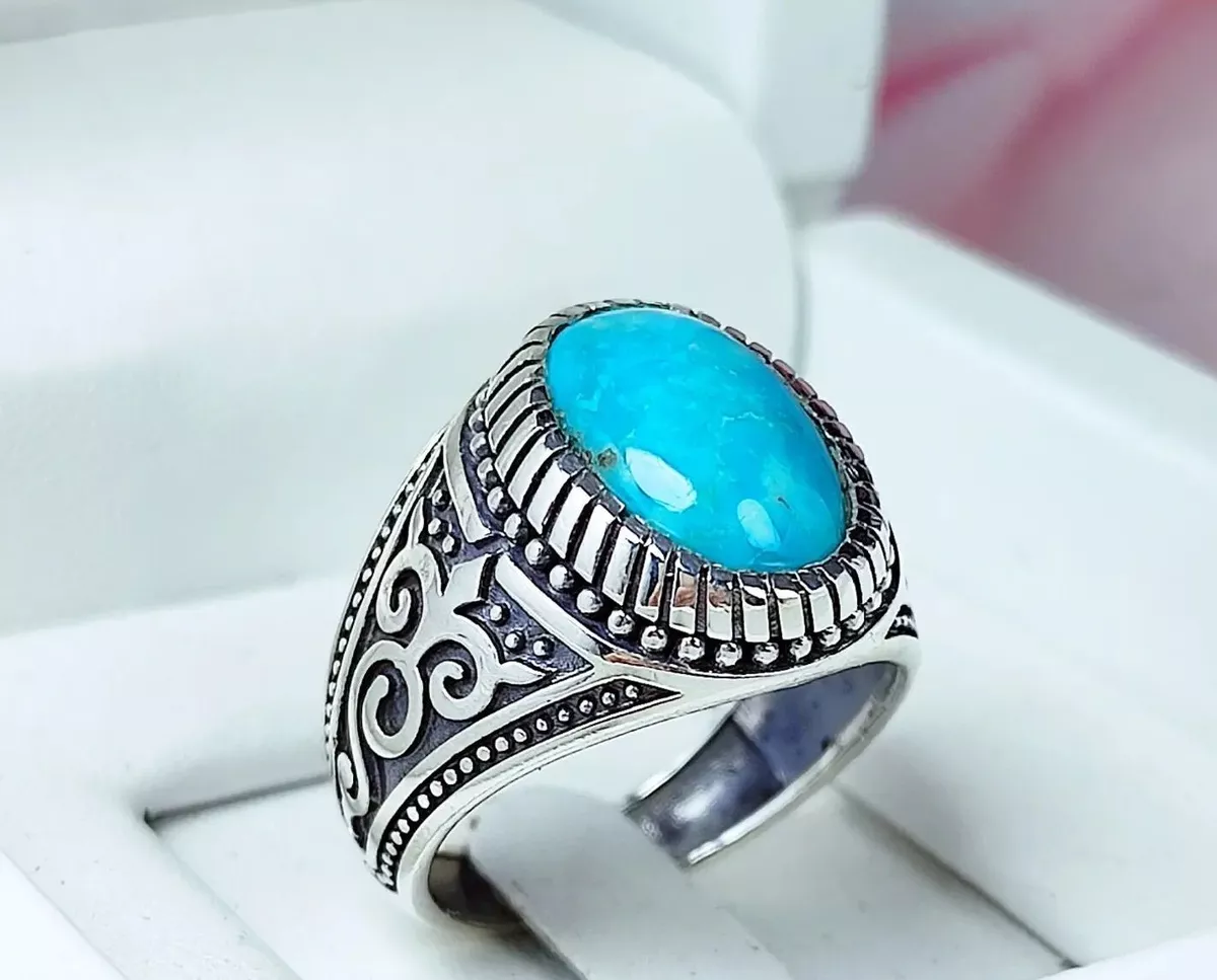 100 Natural 6 Grams Feroza Ring for Men with Heavy A Sterling Silver 925
