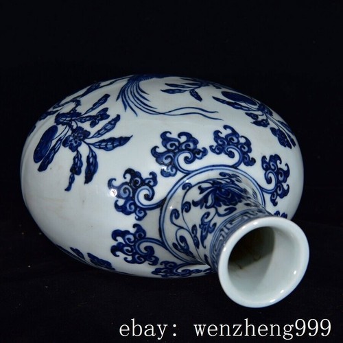 12.8"old Chinese Blue&white porcelain flowers bird Bottle Pot Vase Jar statue - Picture 8 of 9