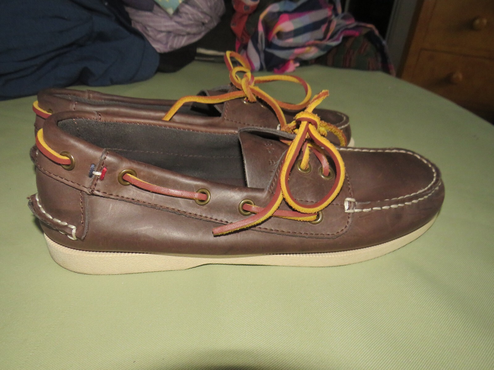 TOMMY HILIGER UOMO TAGLIA 8 PELLE TM BOWMAN MARRONE SCARPE DA BARCA SUOLE IN GOMMA LOTTO #53