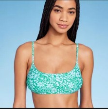 Women's Bralette Bikini Top - Wild Fable L 12-14 Green Floral