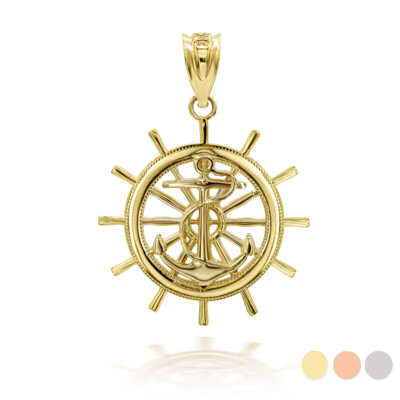 Gold Schiff Rad Helm Anker Roped 3D Charm Halskette