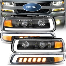 LED Headlights Assembly DRL Turn Signal For 99-02 Chevy Silverado 00-06 Tahoe