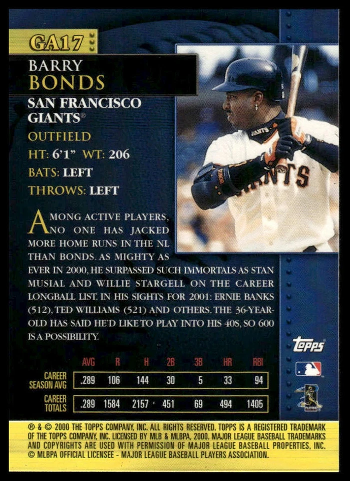 2001 Topps #GA17 Barry Bonds Golden Anniversary - Image 2 of 2