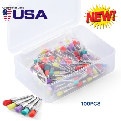 100Pcs Dental Flat Type Colorful Nylon Bowl Polishing Polisher Prophy Brush USA