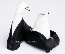 Passend für OPEL ASTRA F Bj.91-02 Schaltsack + Handbremssack Leder WEISS-SCHWARZ