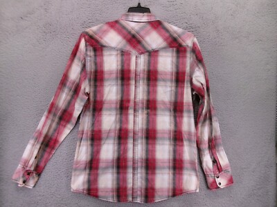 Vintage chemise de cow-boy western fine et légère à carreaux perlée bouton-pression pour homme, sz S - France