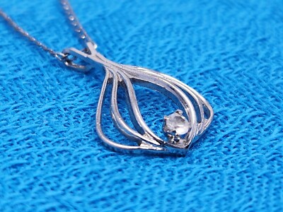 Marvel Sterling Silber zierliche Träne Strass Anhänger Kette Halskette Vintage
