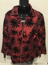 Jerry T Jacket Floral Velvet Sequin Top Size Small Zip Up