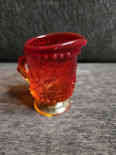 Amberina Red Pressed Cherry Glass 3.5" Tall Creamer Pitcher Mid Century Modern - Picture 3 of 8