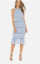 NWT Lovers + Friends Mardi Blue Tiered Smocked Ruffle Midi Dress Size XS A13