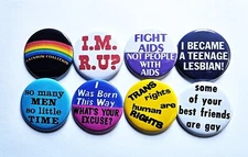 Vintage Reproduction Gay Pride Pinback Buttons Magnets & Bottle Openers. Set 03