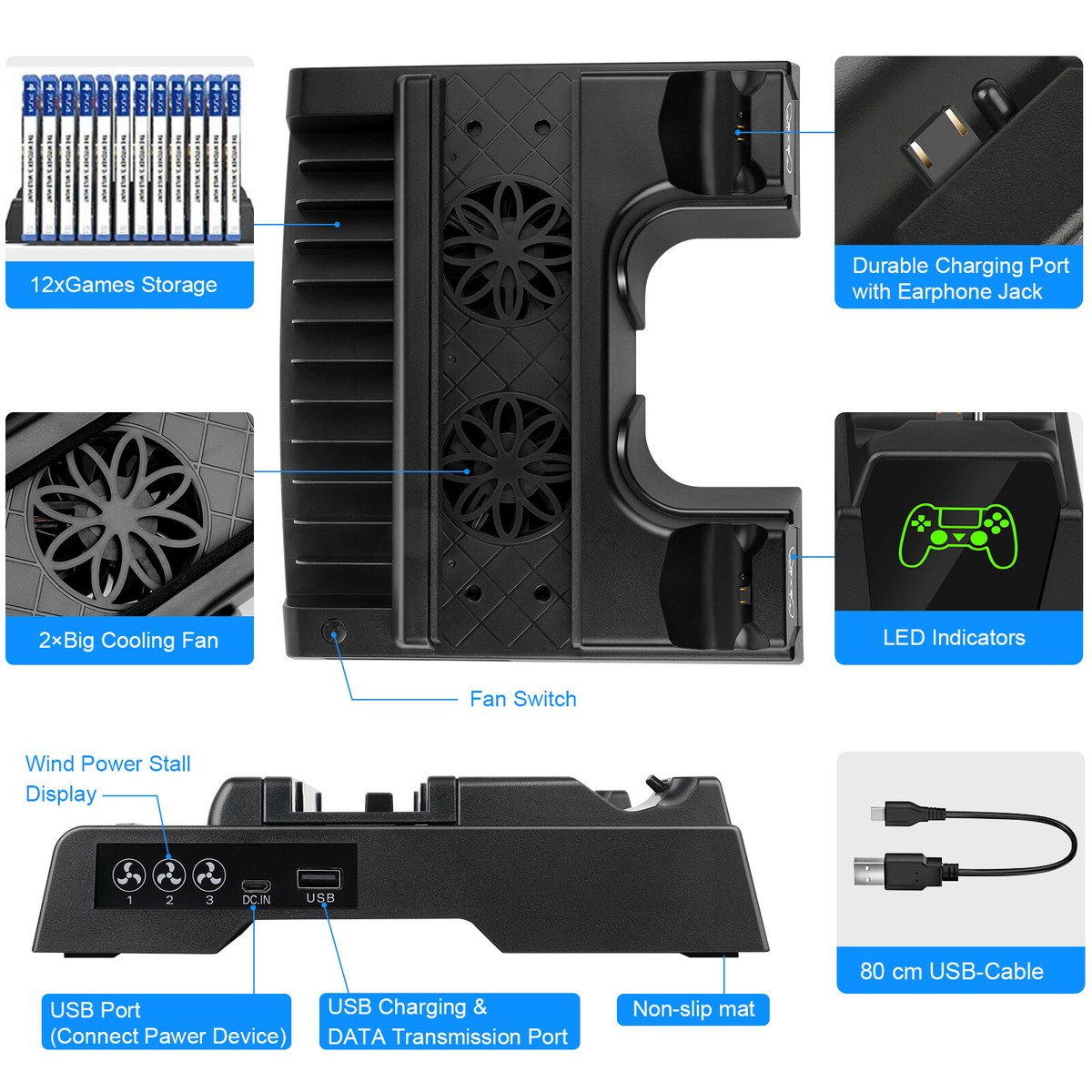 Ps5 Slim Stand Insten For Sony PlayStation (PS4/PS4 Slim) Dual