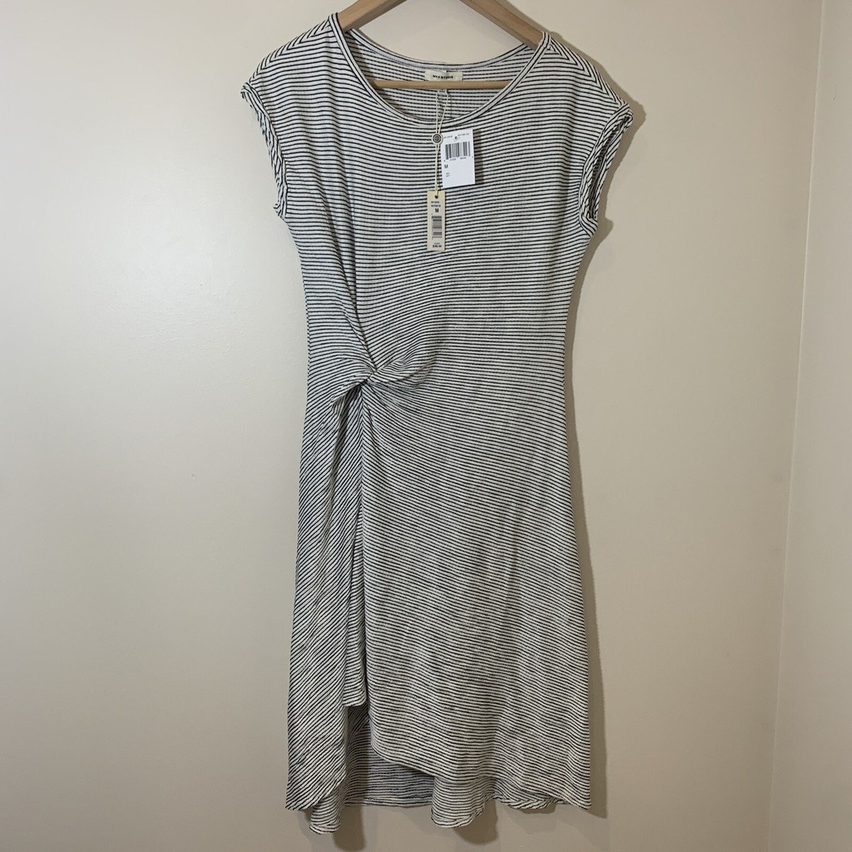 Max Studio Dress Womens Medium White Striped Casual Capsule Minimalist  Stretch | eBay