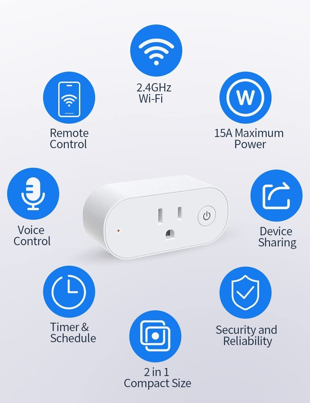Smart Plug 15A, Smart Home WIFI Outlet, with Energy Monitoring, 2 packs-image