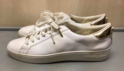 Michael Kors Jetset Womens Irving Optic White Gold Leather Shoes