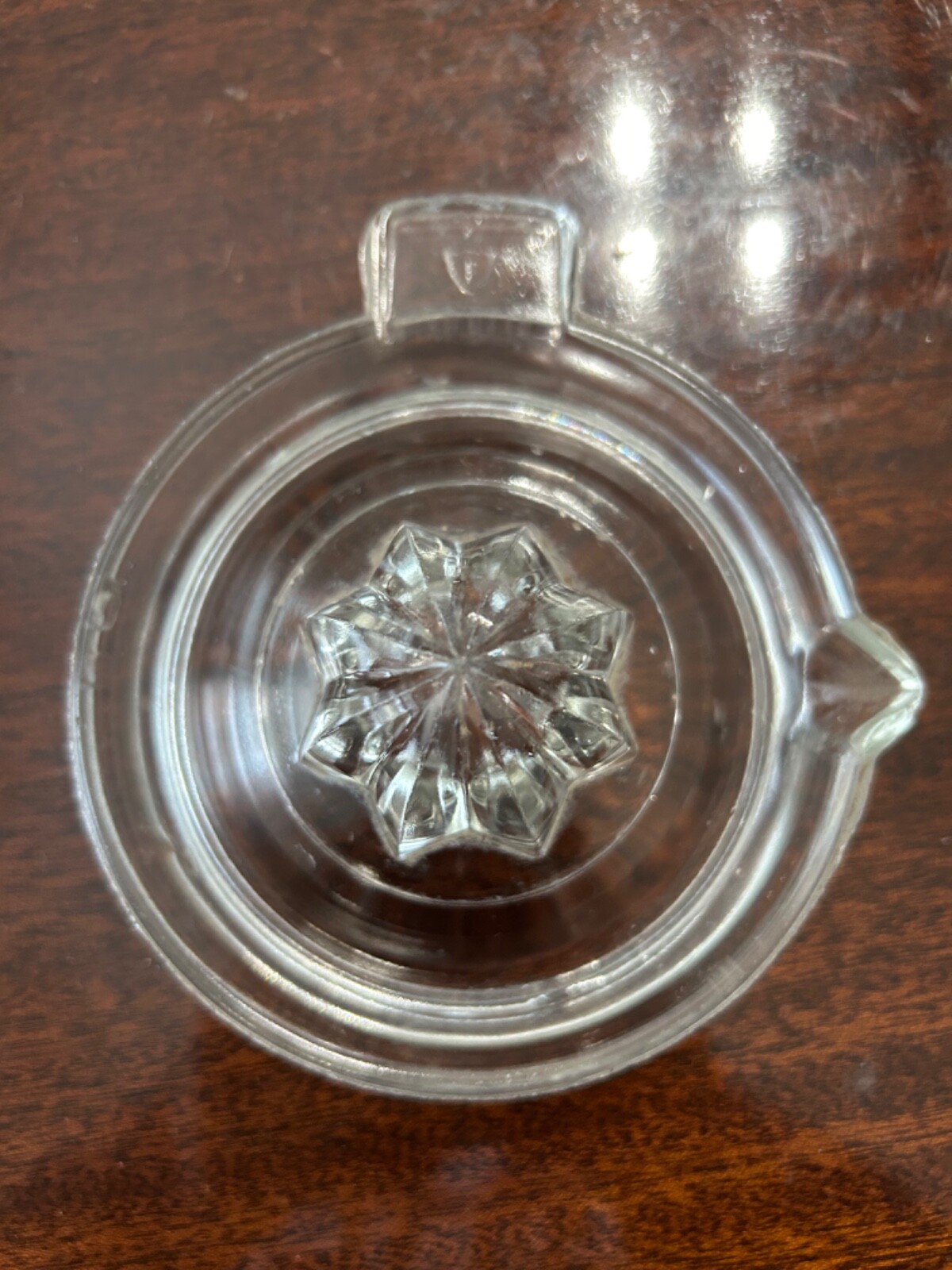 Vintage 30's FEDERAL Glass 5.5" Juicer/Reamer Clear Glass, Tab Handle w/Logo USA