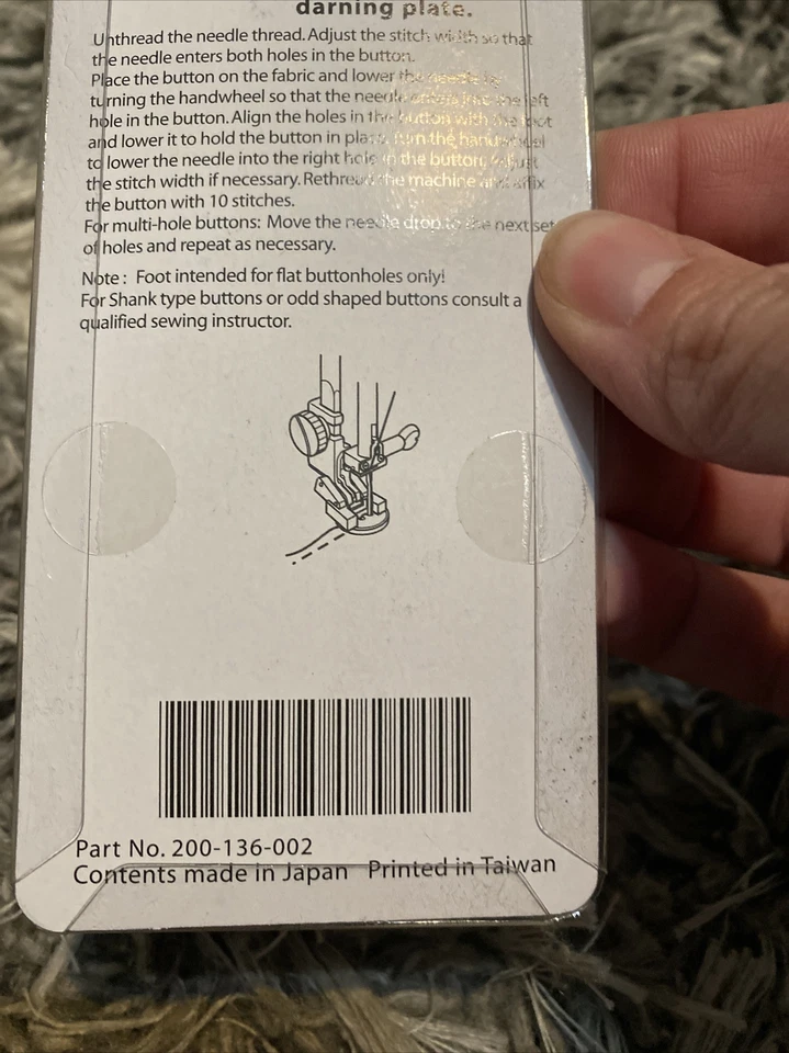 Janome Button Sewing Foot for Horizontal Rotary Hook Models (SB) - Image 3 of 3