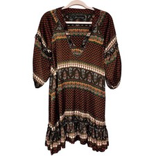 Patterson Kincaid Originals Womens Satin Flowy Dress Size S Boho Embellished