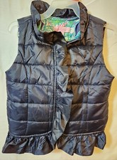 Lilly Pulitzer Cypress Ruffle Girls Navy Bleu Puffer Vest So Cute Size S 4-5 sd