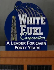 WHITE FUEL ROOFTOP ANIMATED NEON SIGN FOR O-SCALE! LIGHTS, BLINKS & MORE!