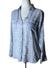 EXPRESS The Portofino Shirt with Pockets Sheer LIGHTGRAY Stripe Weave Size Large