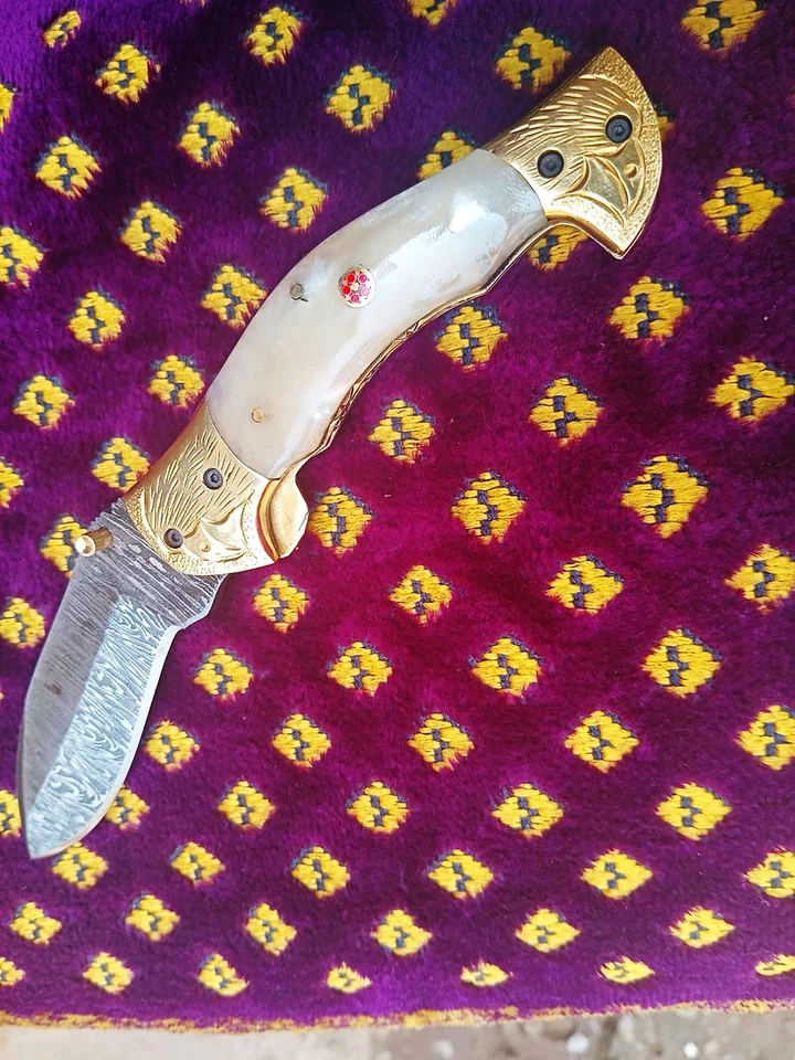 Navaja de bolsillo Eagle | Jackknife | Cuchillo Damasco | Cuchillo Damasco Exterior Hecho a Mano Foto 3 de 4