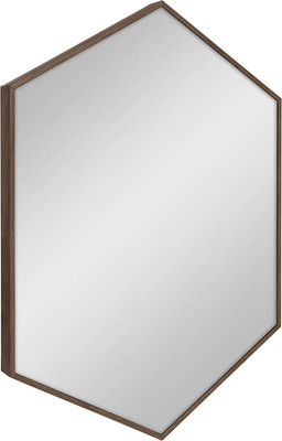 Rhodes Mid-Century Hexagon Wall Mirror in Walnut Brown, 31x22 Inches