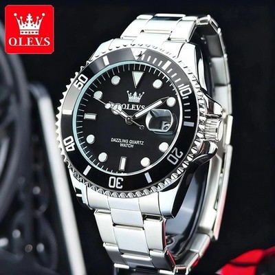 41MM OLEVS Quartz Luxury Watch Men Stainless Steel Waterproof Luminous Analog