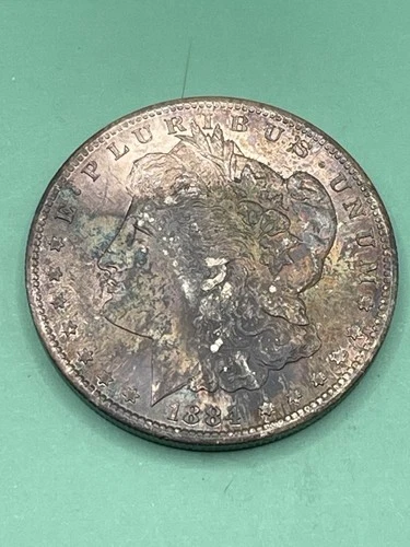 1884-CC BU Morgan Silver Dollar End Coin From Roll -Rainbow Toning Nice