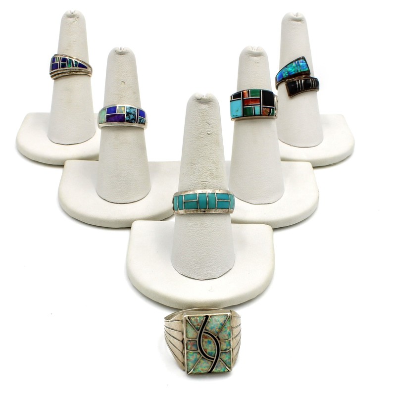 Signed Southwest Sterling Turquoise Coral Opal Onyx Inlay Ring Lot of 6 #S5345-5