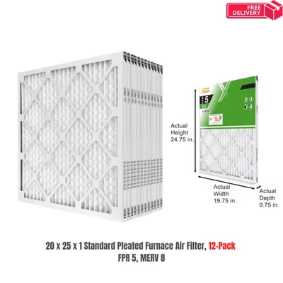 HDX 20 x 25 x 1 Standard Pleated Air Filter FPR 5, 12-Pack, Air Filters Replacement