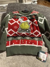 The Grinch Kids Unisex Pullover Sweater Green Red Graphic Print Long Sleeve 3T