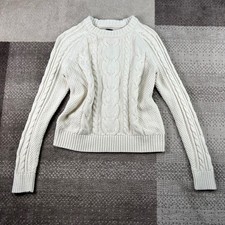 Gap Womens XS Cream Cable Knit Cotton Crewneck Sweater Ivory Raglan Sleeve