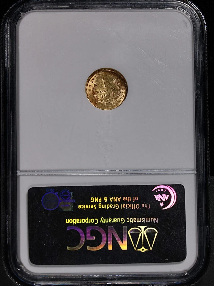 1849-P Type 1 Liberty Gold $1 Open Wreath NGC MS61 Nice Eye Appeal Nice Strike - Image 4 of 4