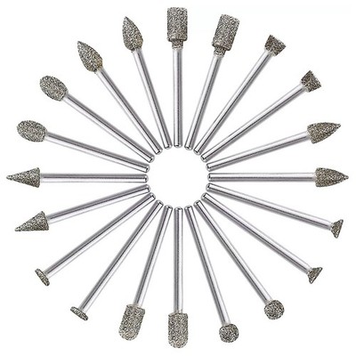 20pcs Diamond Grinding Burr Drill Bits 3mm Grinding Diameter For Rotary Tool