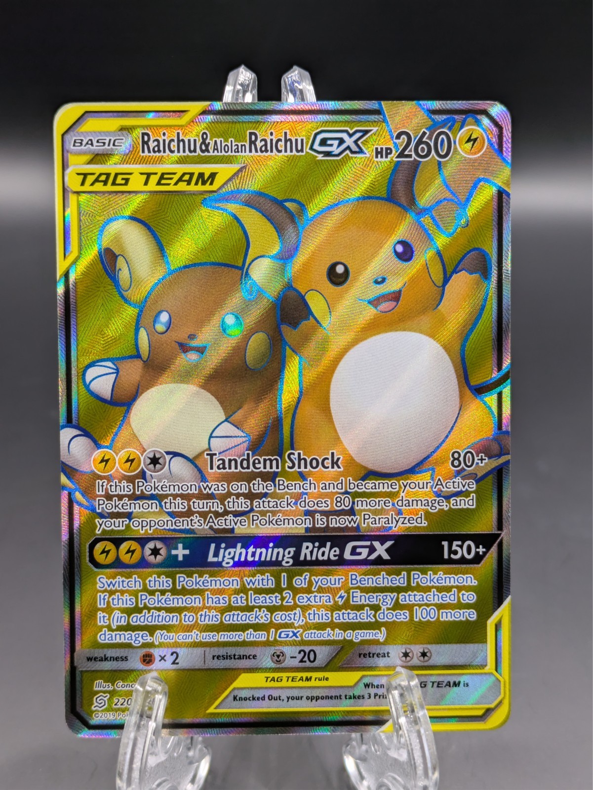 Raichu & Alolan Raichu GX (Full Art) Ultra Rare SM - Unified Minds 220/236 NM-MT