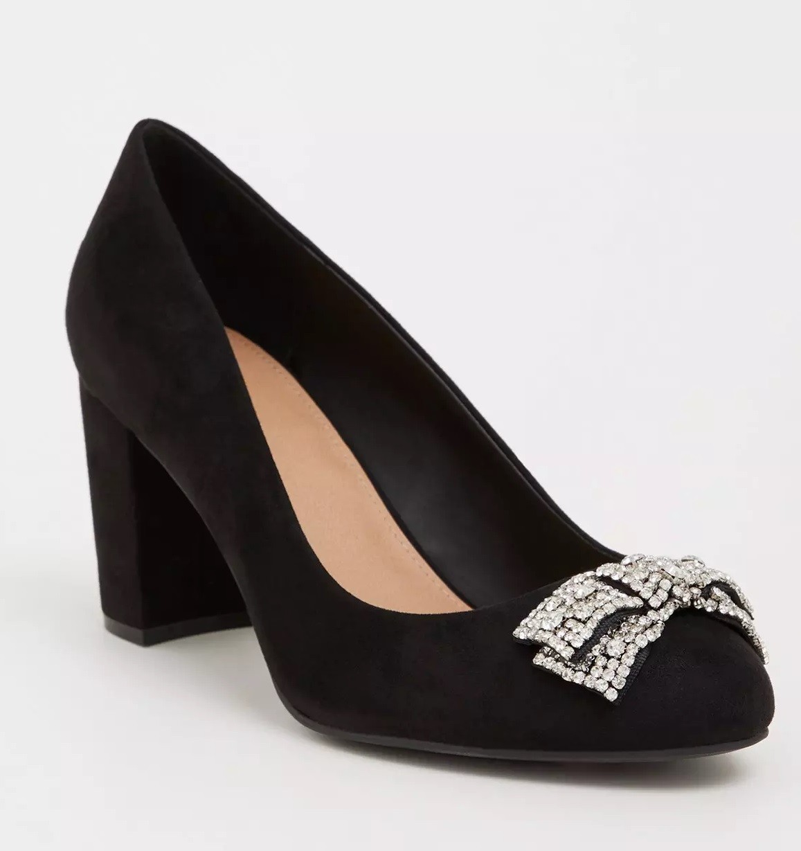 UNISA Scarpe decolte TORRID (taglia 7) nere strass DOPPIO FIOCCO blocco AMPIA LARGHEZZA