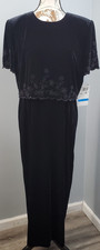 R&M Richards by Karen Kwong Velvet Maxi Dress Women 16P Black Beaded Embellished
