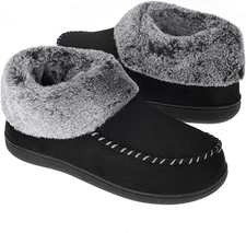 VONMAY Women Moccasin Suede Slippers Fuzzy Plush Faux House Shoes Black Friday 