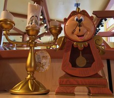 Disney Parks Beauty & The Beast Cogsworth Clock Lumiere Light Up Figure Set NEW