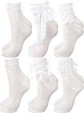 6 Pairs Women'S Ruffle Ankle Socks - Lace  Frilly Cute Breathable Thin Cool Cas