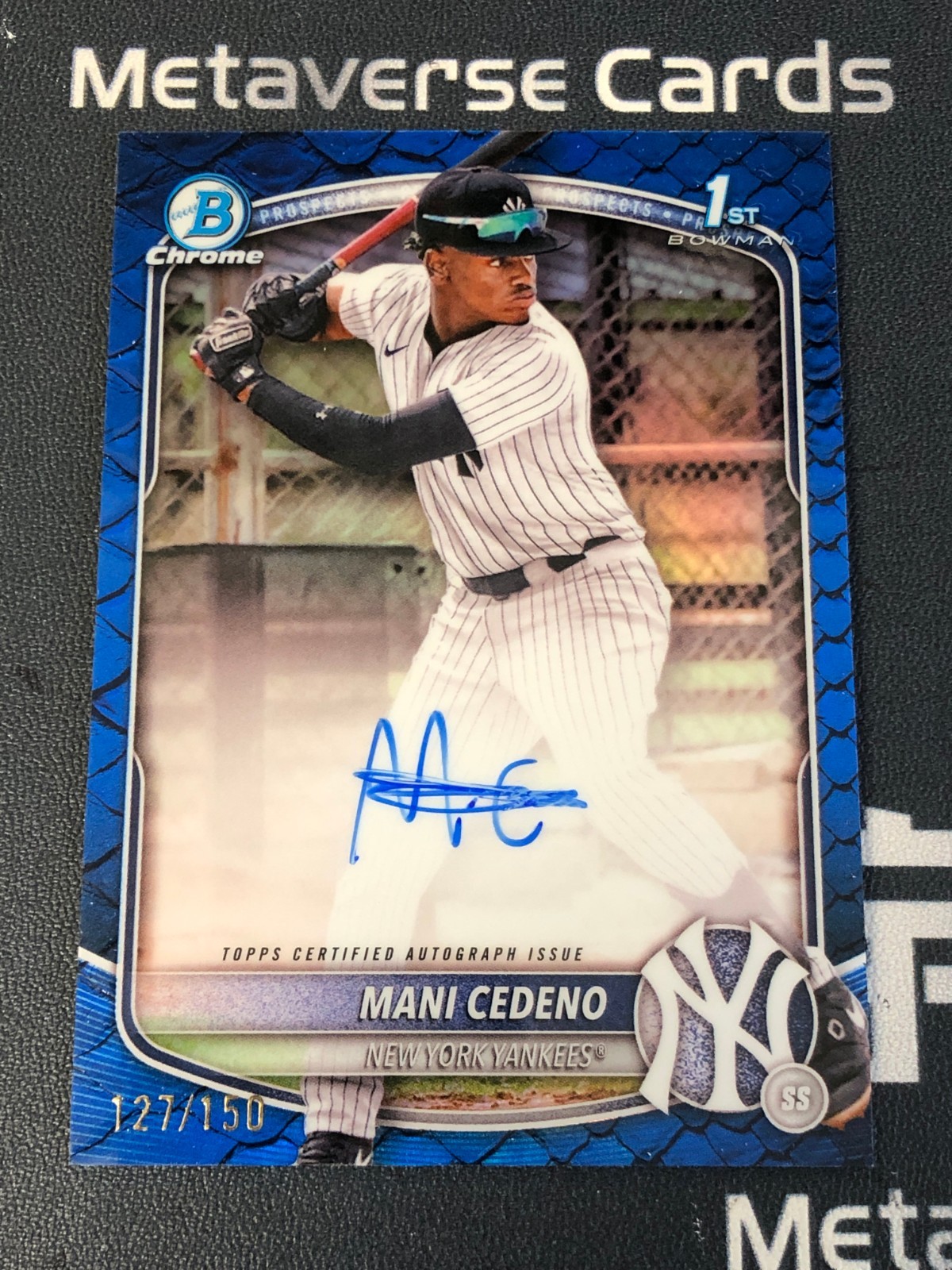 2025 Bowman Chrome Prospects 1st Mani Cedeno Auto Blue Reptilian Refractor /150