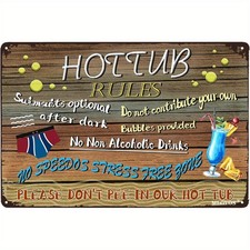 Hot Tub Rules STin Metal Sign Wood Texture with Humorous 8x12
