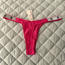 Victoria's Secret PINK Women's Thong Panties Pink/Silver Logo Strap Size S