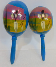 Vintage Maracas Shakers Rattles Handmade Hand Painted Made in Mexico Chac Chacs