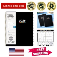 2026 Weekly & Monthly Planner, Elegant Black, 8.5" x 11" with Spiral Binding