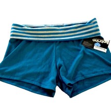 Katrina Activewear Teal Knit Booty Dance Shorts Foldover Top Band