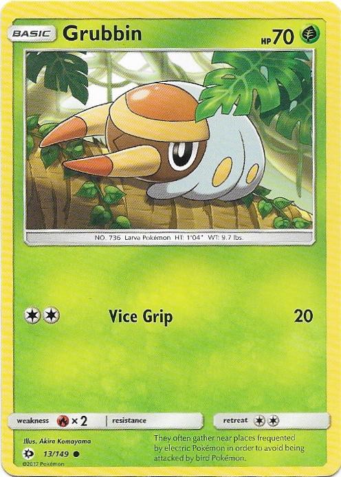 Grubbin 13/149 Common SM Base Set Pokemon Near Mint
