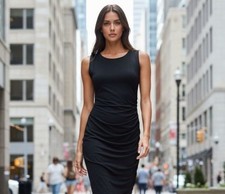 Haute Monde S Dress Ruched Side Little Black Sleeveless Bodycon Fitted Mini