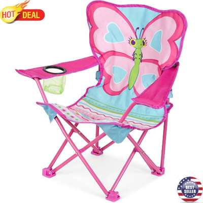 Kids Butterfly Camping Chair Foldable Outdoor Seat with Cup Holder Portable NEW